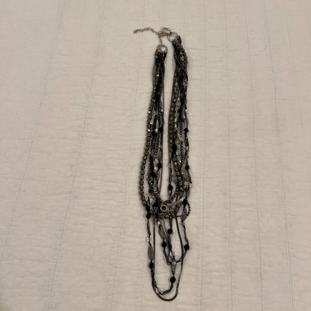 Chico's Joclynne Long Line Multi Strands Beads Rhinestone Chains Necklace - Picture 2 of 13